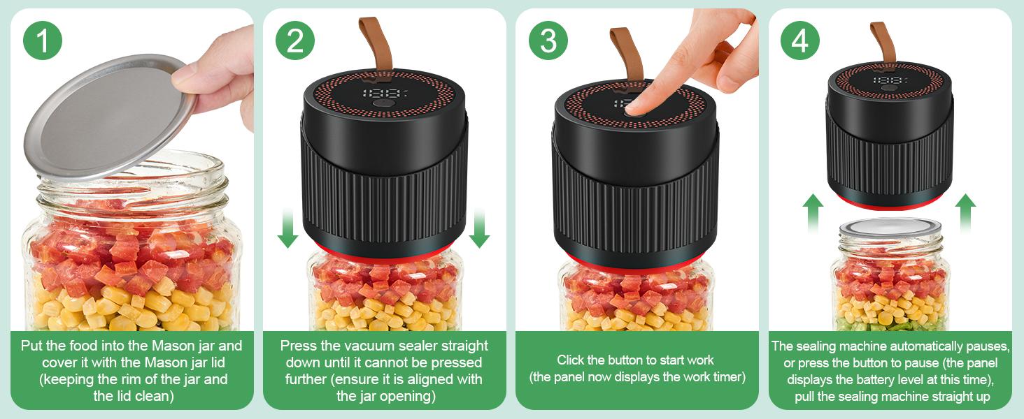 Upgraded 4-in-1Electric Mason Jar Vacuum Sealer Kit for Wide &Regular Mouth Jars,Wine Bottles,Vacuum Bags,Containers,Portable Automatic Canning Vacuum Sealer Machine for Kitchen,RV Travel Food Storage