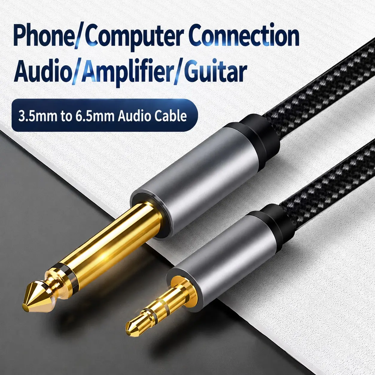 3.5mm to 6.5mm Audio Cable, Amplifier Speaker Wire, Amplifier Compatible, Laptop Tuning Sound Cable, Male to Male Microphone Copper Core, High-Quality Connection