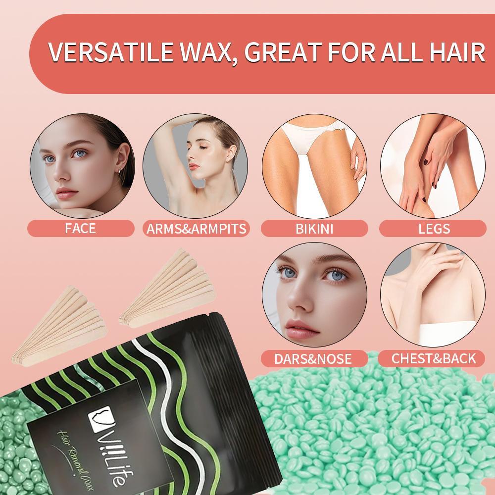 Hair Removal Waxing Kit, 200 cc Wax Warmer with 4 Bags Wax Beads, Wax Beans and 20 Wooden Sticks, At-Home Hair Removal Set for Women