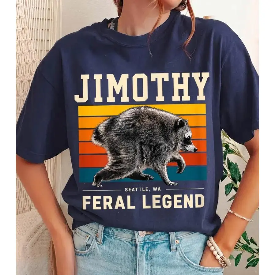 Retro Jimothy Raccoon Meme Unisex Short-Sleeve Loose Oversized Baggy Sports Top, Gift for Men and Women, Shortsleeve, Tops