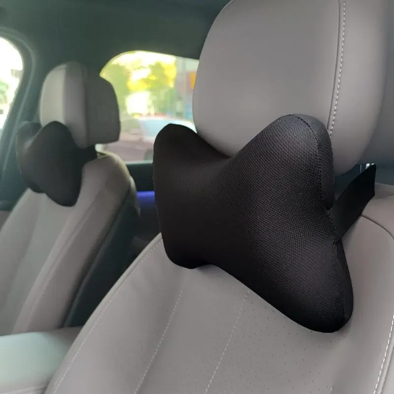 2 Pcs Durable Plain Color Memory Foam Car Headrest Neck Pillows for Cars, 11.8x7.1x3.2in Detachable Strap Easy Install, Breathable Cover for Long Drives Vehicle Seat Support Pads (JYM-Pure Black)