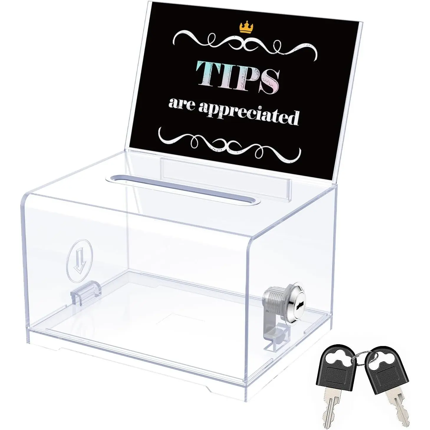 6.2"x 4.7" x 4"  Donation Ballot Box with Slot and Lock | Plastic storage container with sign holder, acts as tip jar & tip collection box for charity, fundraising and voting