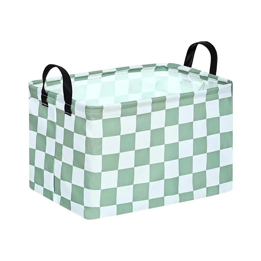 1PC, Sage Checkered Storage Basket Baby Toys Organizer Bins Decorative Gifts Bakset Nursery Hamper Women Storage Cube Kids Laundry Basket for Home/Dorm/Kitchen/Pet/Office/Closet/Shelf Collapsible Basket