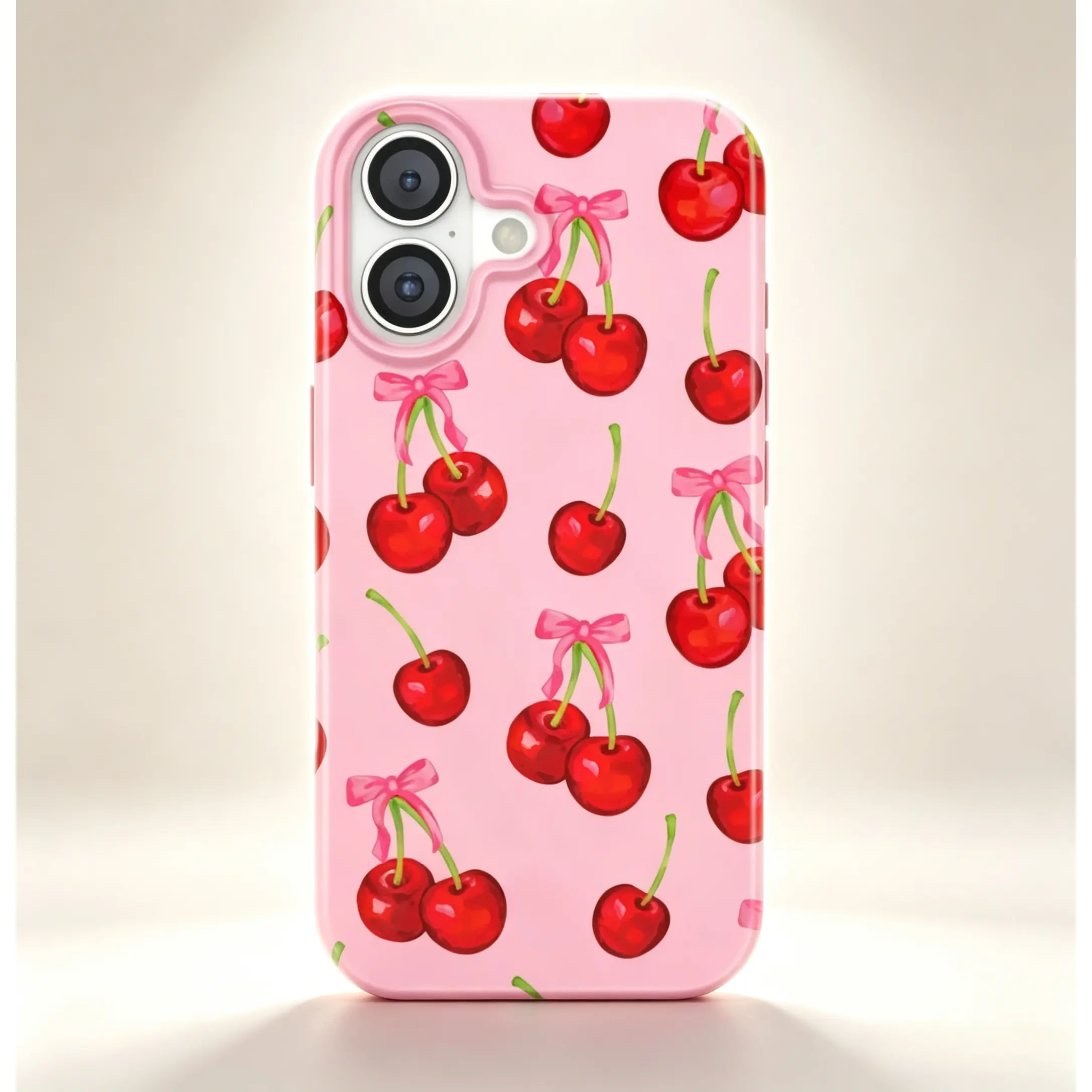 Velvet Caviar Sweet Cherry iPhone Case – Cute, Trendy & Drop-Tested Phone Cases for iPhone 17 with Stylish Girly Design and Shockproof Protection,Girly Aesthetic Soft Pink Cherry Bow Phone Case