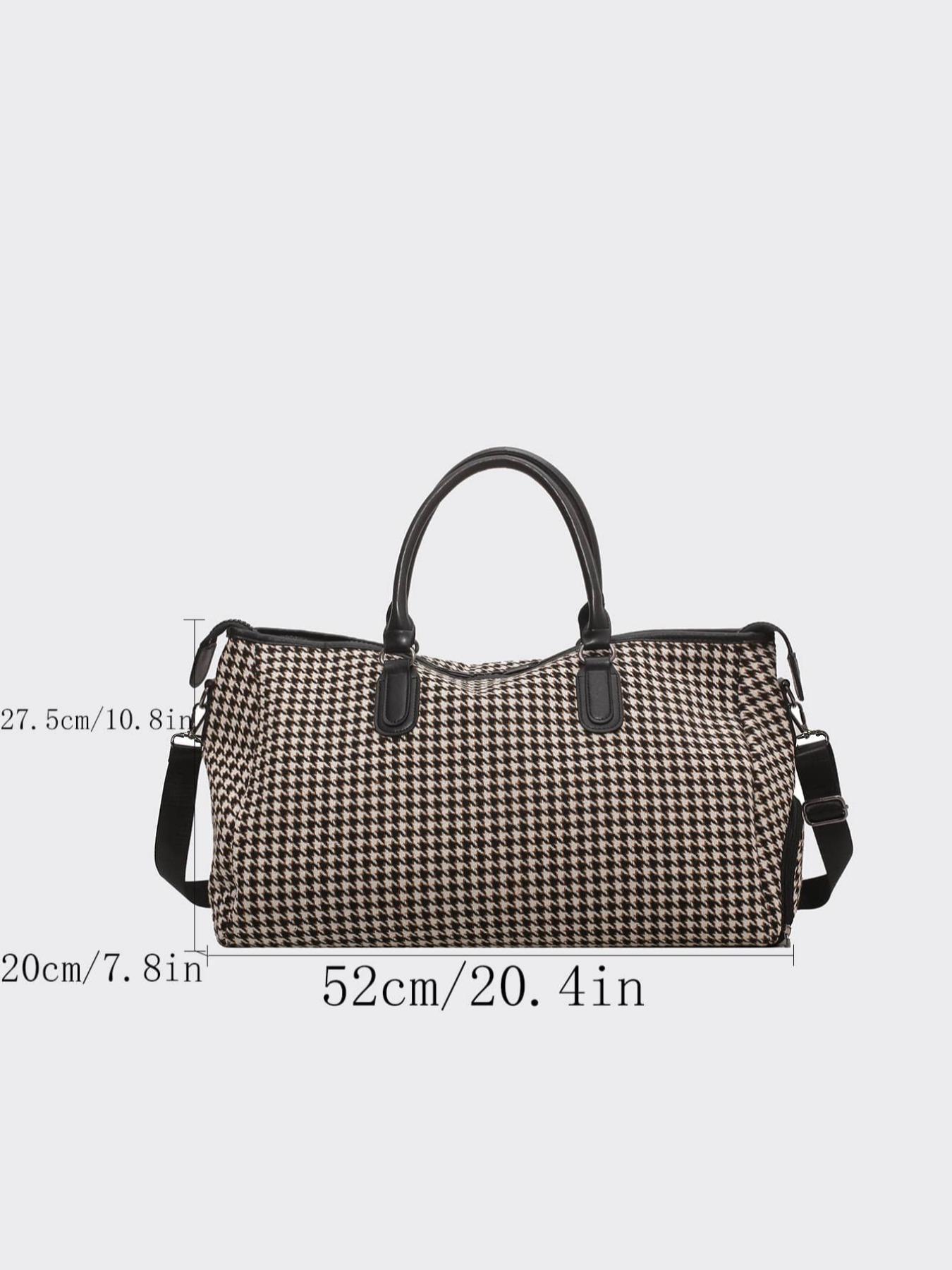 Houndstooth Pattern Travel Bag for Women & Men, Lightweight Large Capacity Zipper Bag, Casual Trendy Versatile High-quality Daily Commuting Bag, Travel Duffle Bag, Travel Duffel Bag, Canvas Travel Bags