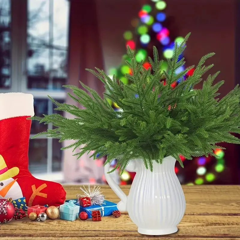 30 Pieces Norfolk Pine Branches, 13.5 Inch Artificial Pine Needles, Christmas Wreath Decor, Vase Filler, DIY Holiday Decoration