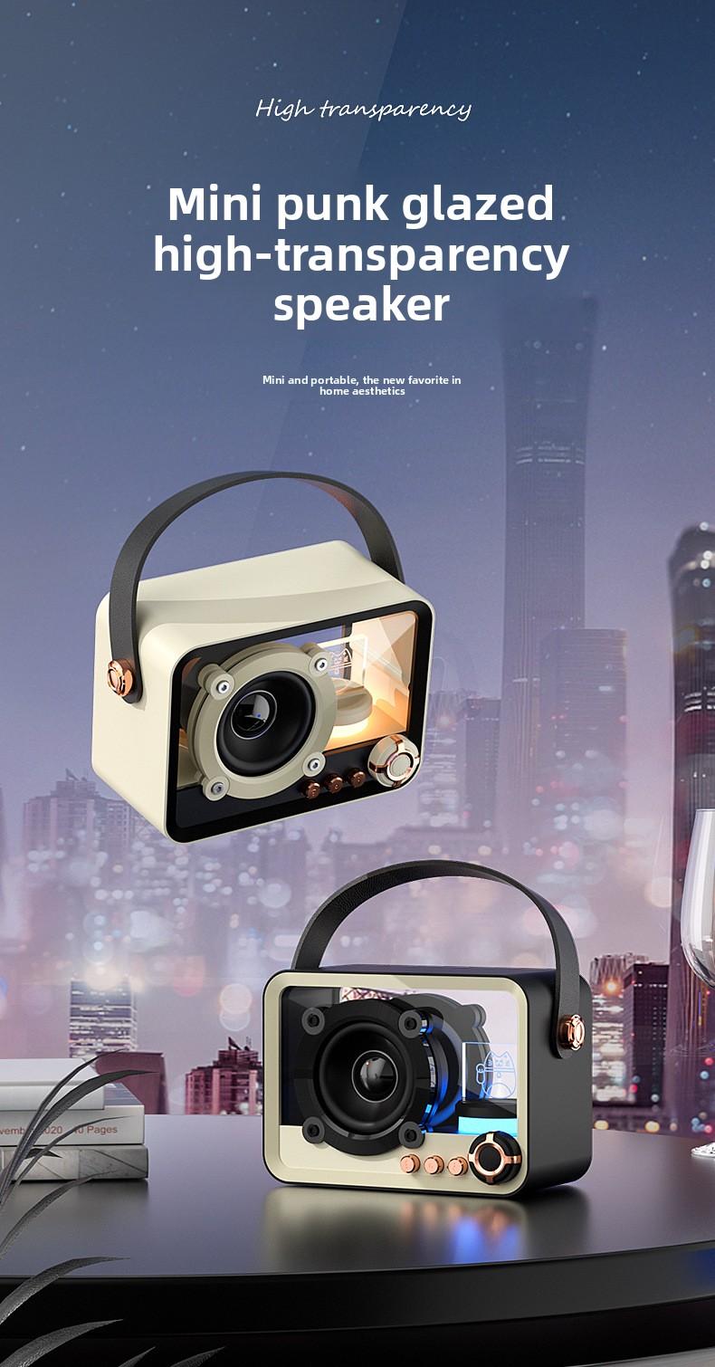 Glass transparent Bluetooth speaker, portable mini outdoor USB charging subwoofer, desktop ambient light Bluetooth speaker