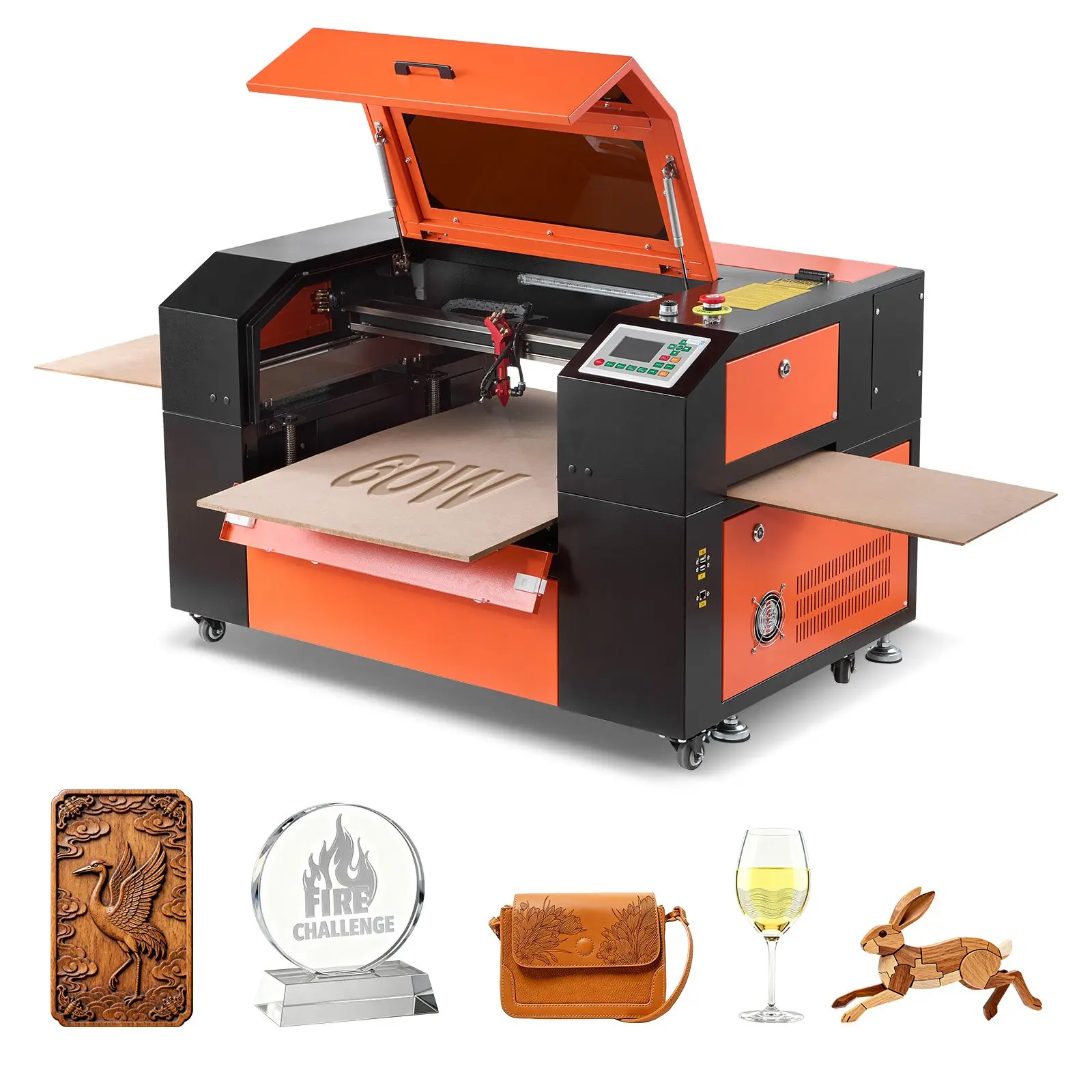 VEVOR 60W CO2 Laser Engraver Cutter Machine, 24x16 in Work Area, 4-Way Pass Air Assist, Compatible with LightBurn CorelDRAW RDWorks, Engrave/Cut Multiple Surfaces Including Wood Acrylic Glass