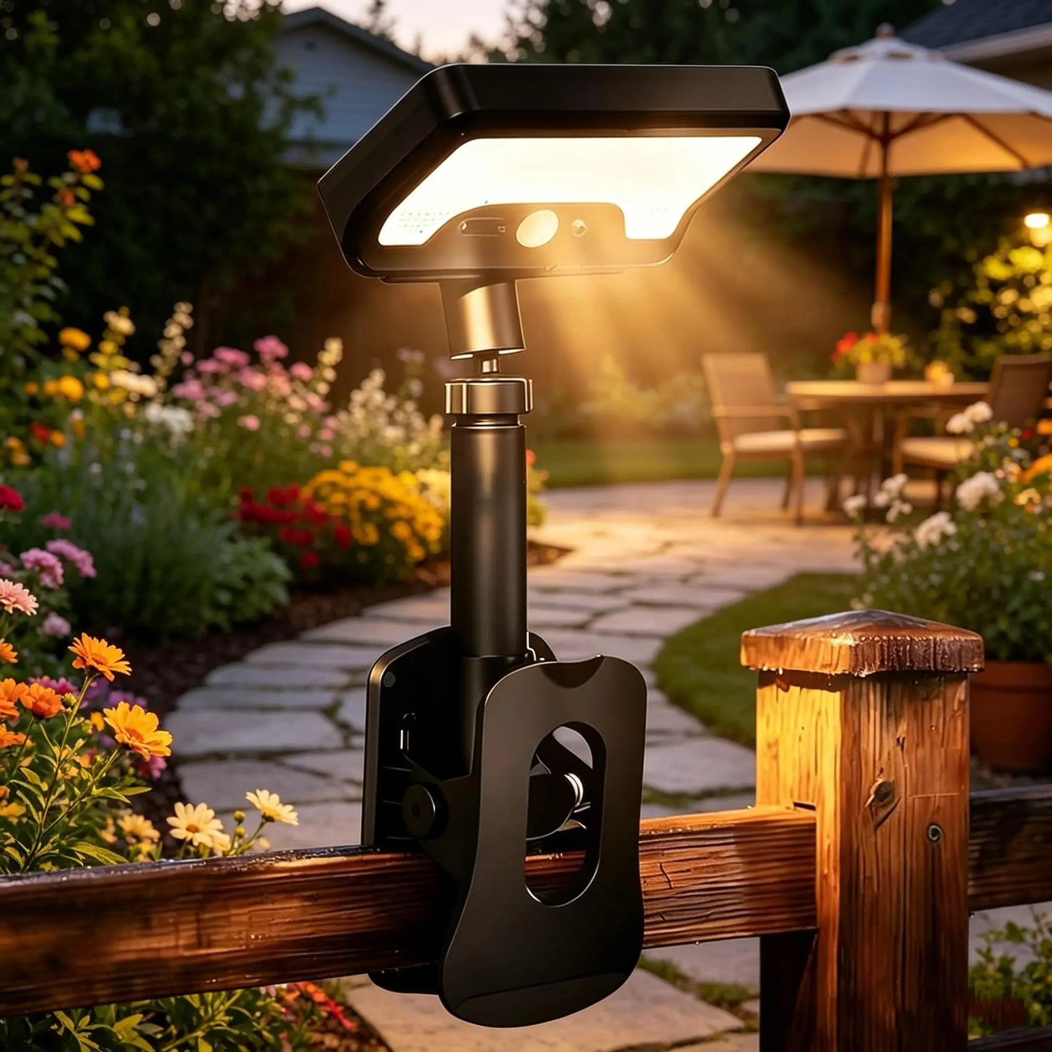 Solar Clip Light, Motion Sensor Outdoor Wall Lamp with USB Rechargeable Battery, 92 LED Cool White Light for Fence Garden Patio