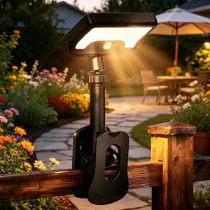 Solar Clip Light, Motion Sensor Outdoor Wall Lamp with USB Rechargeable Battery, 92 LED Cool White Light for Fence Garden Patio