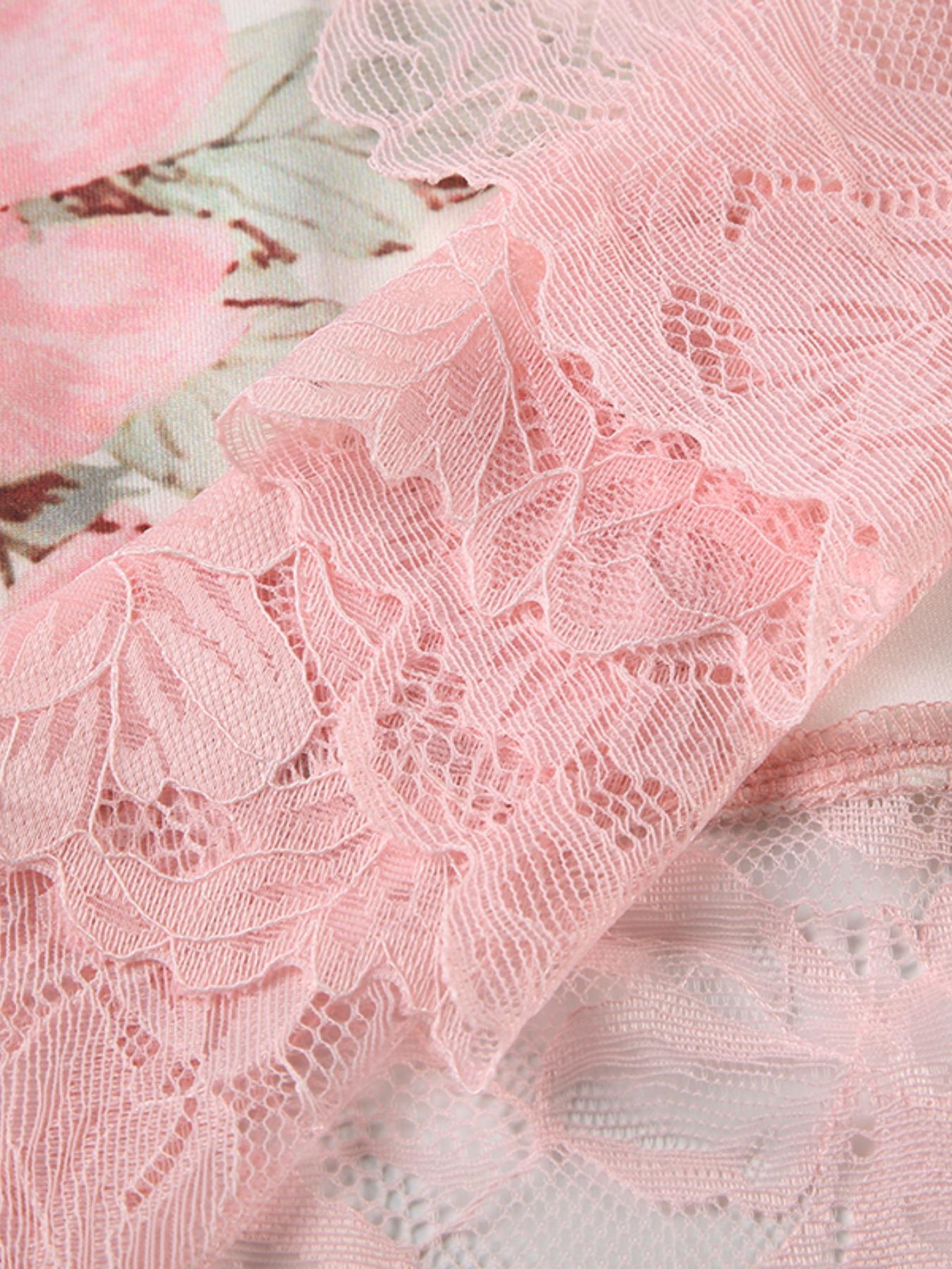 Women's Floral Patchwork Print Lace Trim Dress, Summer Clothes Women, Casual Wear, Casual Boho Soft, Bohemian Boho Chic Elegance Fashion Long Dress for Beach Holiday Vacation, Ladies Dress for Summer