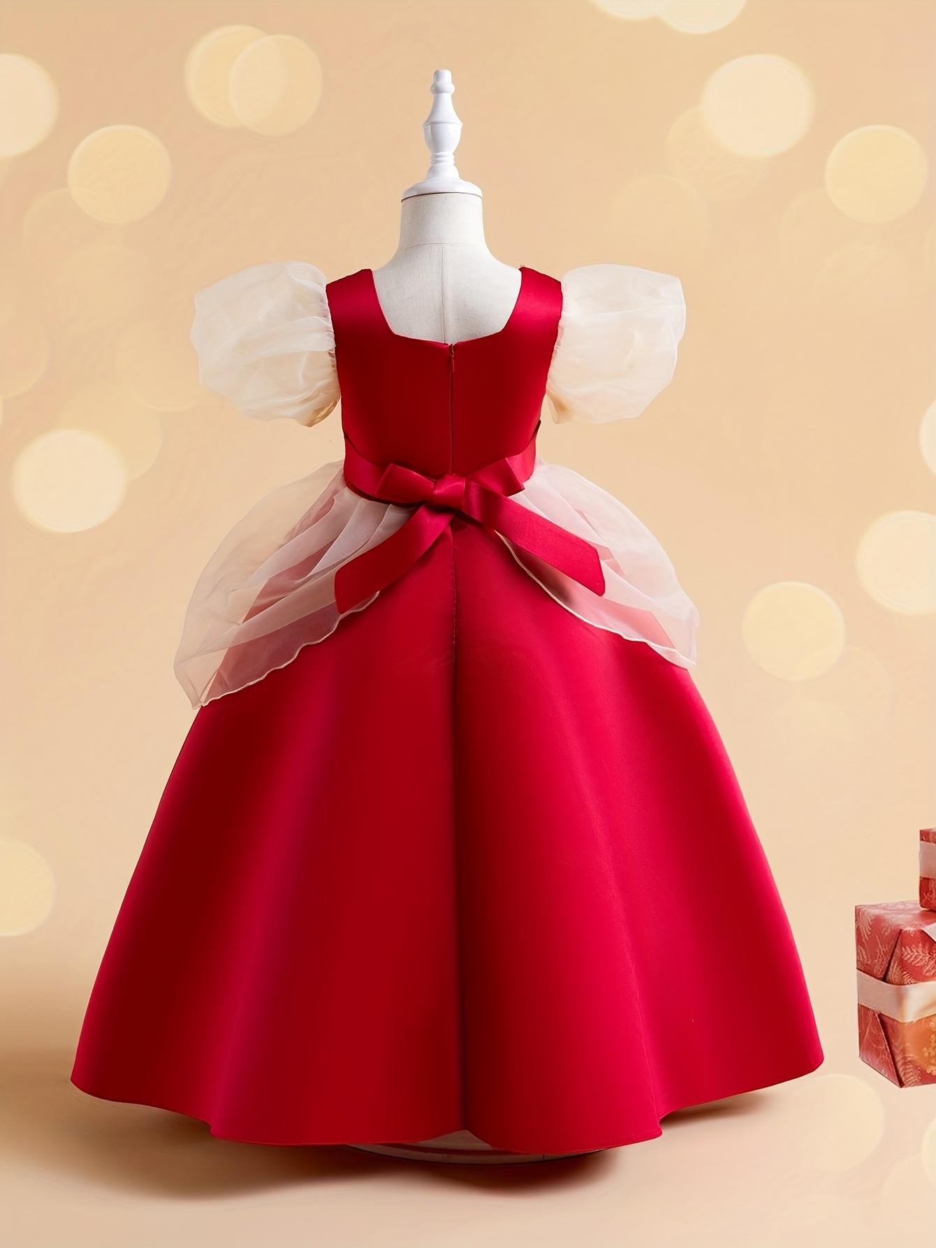 Vintage Puff Sleeve Princess Court Dress for Middle to Older Toddler Girls Wedding Party Ankle Length Gown Formal Dresses