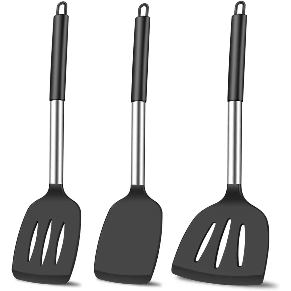 Silicone Spatula Set Heat Resistant Spatulas for Nonstick Cookware Fish Turner Plastic Spatulas Rubber Wok Spatula, Long Large Spatula Silicone Cooking Use Kitchen Utensils Set