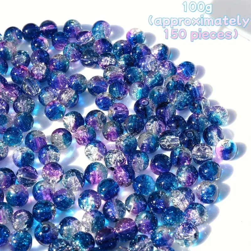 150Pcs 8mm Aurora Gradient Crackle Acrylic Beads, Blue Purple Glitter Loose Beads, DIY Supplies for Bracelets, Necklaces, Earrings, Keychains & Phone Charms