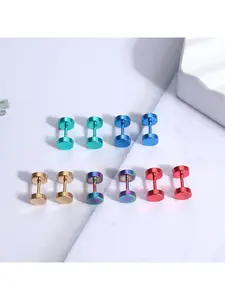 8Pairs Stainless Steel Dot Earrings For Men Women Tunnel Punk Style Stud Earrings Unisex Rainbow Piercing Plugs Fake Gauge Screwback Earrings 6/7/8mm