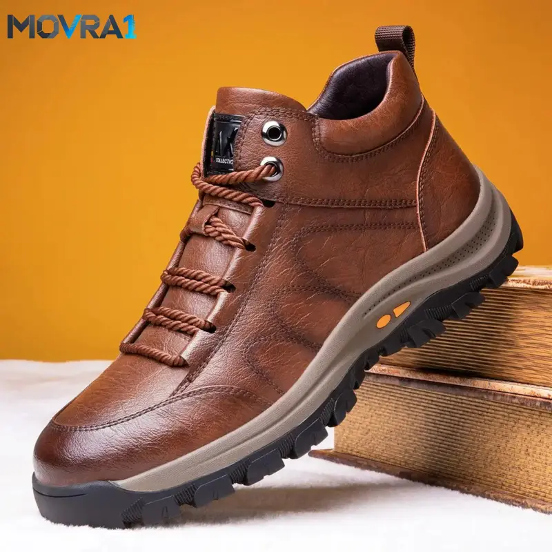 MOVRA1 Men's Mid-top Hiking Shoes - PU Leather, Elastic Laces, Lace-up Casual Athletic Outdoor Boots with Mid-top Height, US Sizes for Everyday Wear