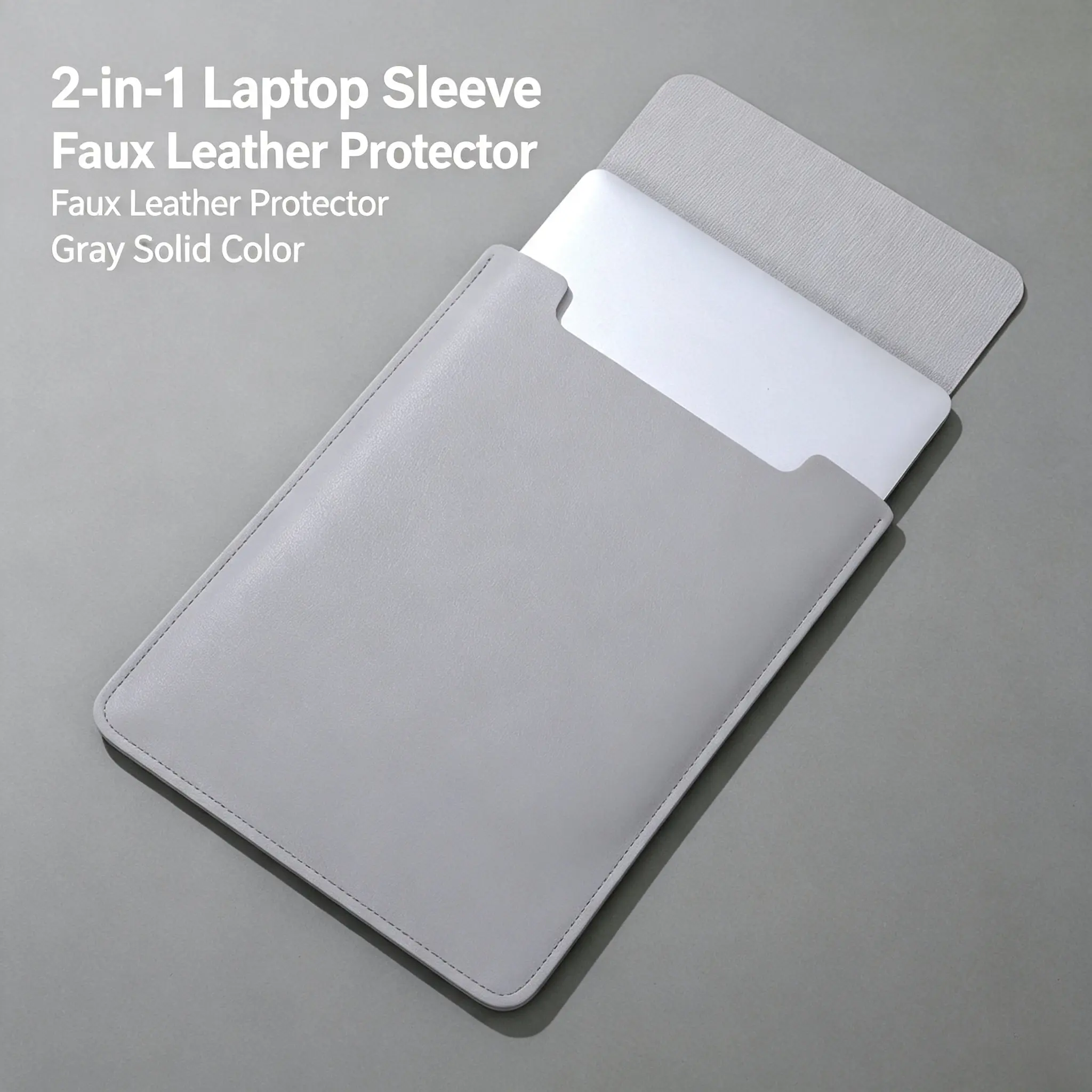 2-in-1 Faux Leather Laptop Sleeve, Thick Solid Color Notebook Protector, Dual Use As Laptop Bag & Mouse Pad, Portable Shockproof Computer Inner Case