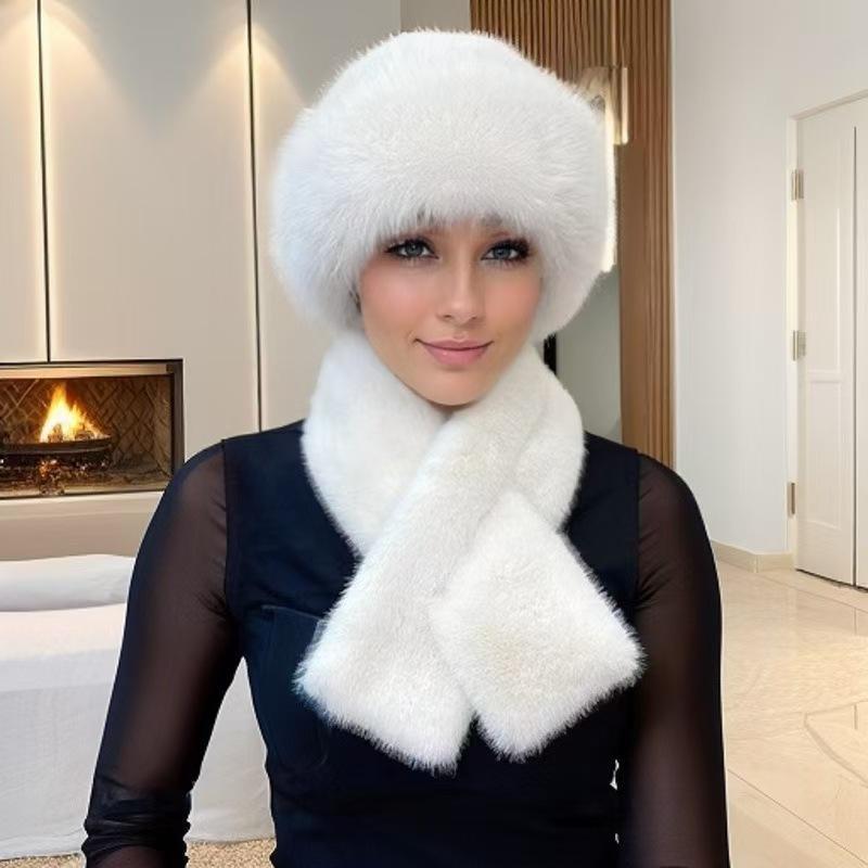 2Pcs Scarf and Hat Set Women Pullover Cap Winter Thickened Plush Warm Cap and Scarf Kit Fashioncute Beanies Hat