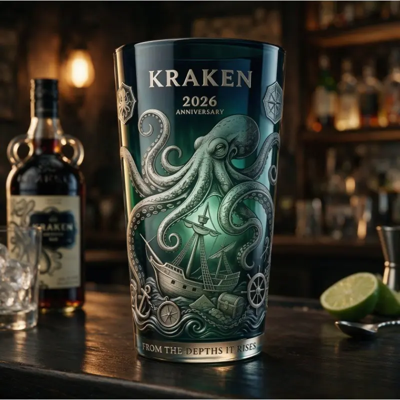 2026 Anniversary Limited Collector Glass, Deep Sea Octopus Pirate Ship Engraved, Vintage Nautical Bar Drinking Glass, Gift for Rum Whiskey Lovers