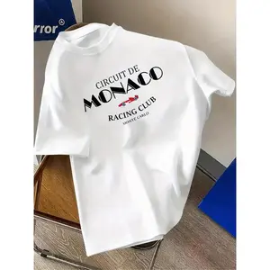 Men's Regular Fit Circuit De Monaco Graphic Print Round Neck Tee, Street Fashion Casual Printed Letters Print Short Sleeve T-Shirt for Daily Wear, Men's Top for All Seasons, Casual Streetwear, Casual Streetwear Tops, Menswear,unisex