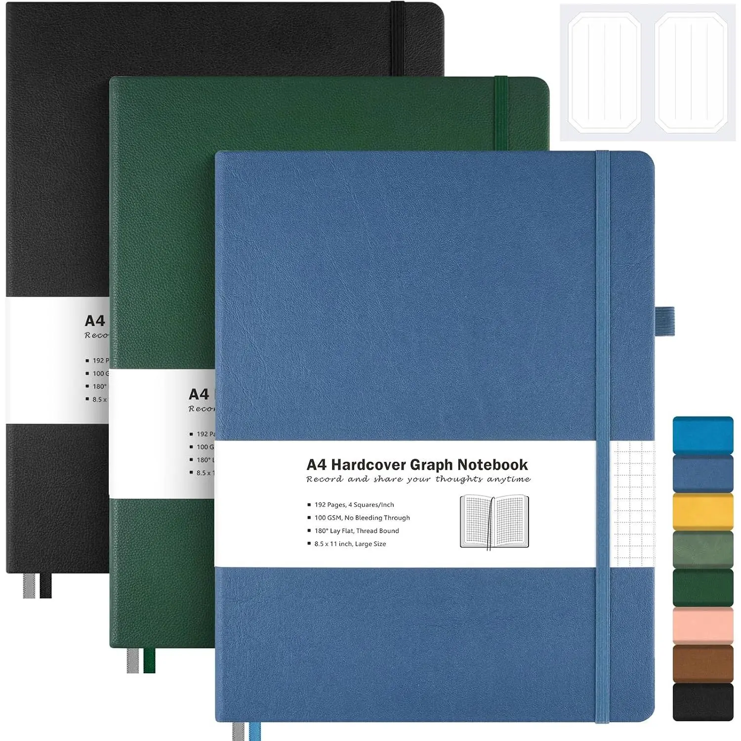Graph Paper Notebook,Large 8.5 x 11 Hardcover Leather Journal for Women Men | 3 Pack Grid Notebook Journal for Work School Supplies, Lay Flat for Smooth Writing, Journaling, Drawing, Engineering Notes