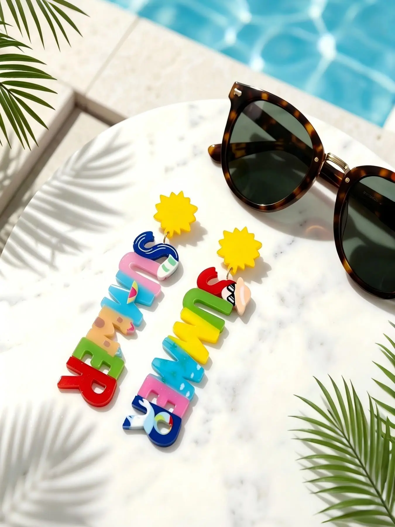 Women Summer Letter Dangle Earrings, Colorful SUMMER Letter Sun Acrylic Drop Earrings, Bohemian Beach Vacation Earrings, Cute Long Pendant Jewelry for Pool Party Daily Outfit