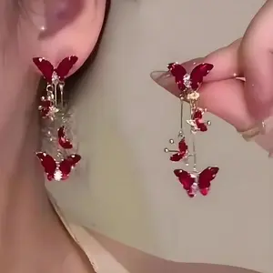 Charm Butterfly Tassel Drop Earrings - High Quality, Sparkling Ear Jewelry, Trendy Fashionable Accessories, Alloy Bag Accessory with Rhinestones, Vivid Design, Solid Craftsmanship, Dangling Earrings for Party, Holiday Wear
