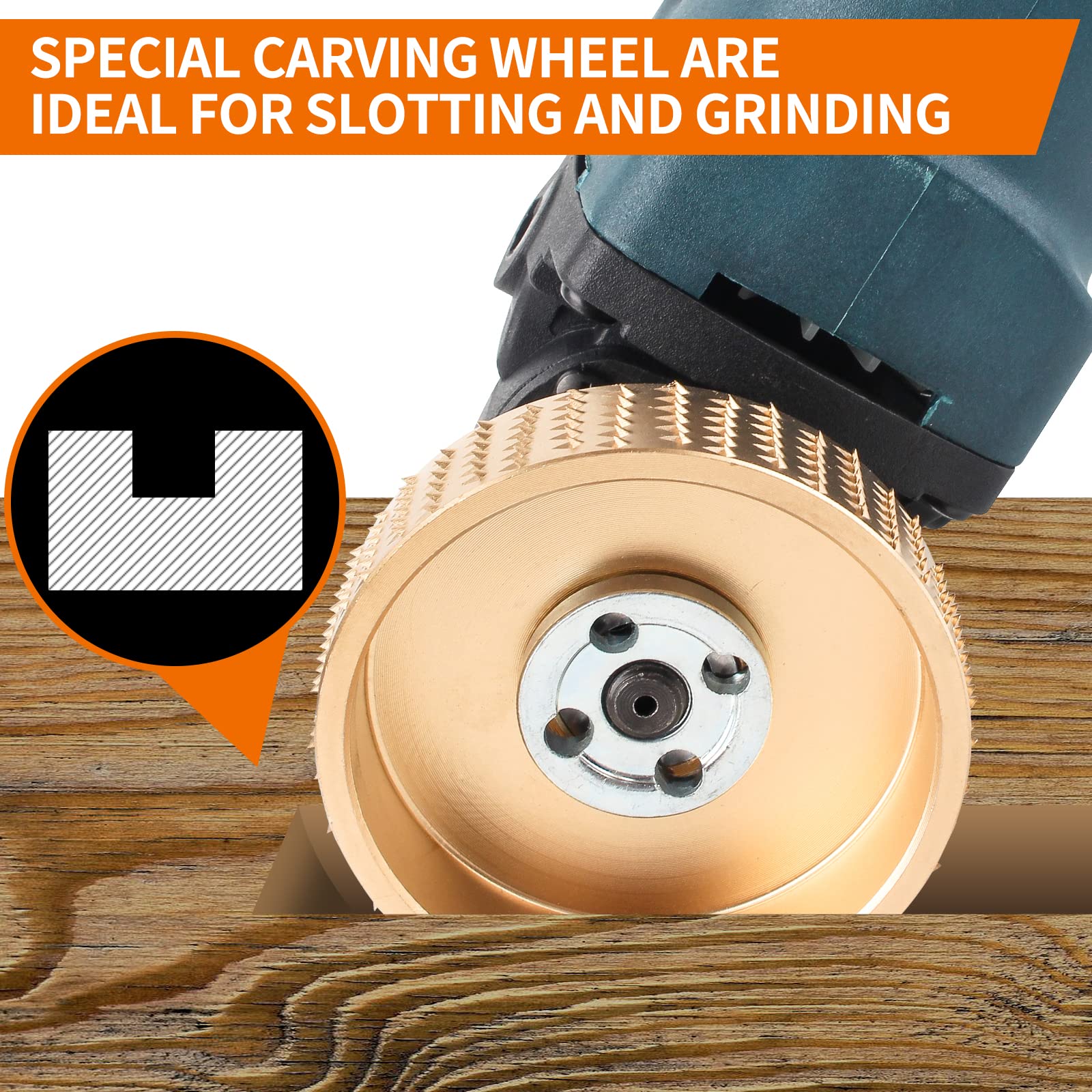 5PCS Angle Grinder Wood Carving Disc Set, with 5/8 inch Arbor 4 and 4 1/2 Angle Grinder Attachments , Stump Grinder Tool Grinding Wheel Shaping Disc for Wood Cutting, Grinder Cutting Wheel