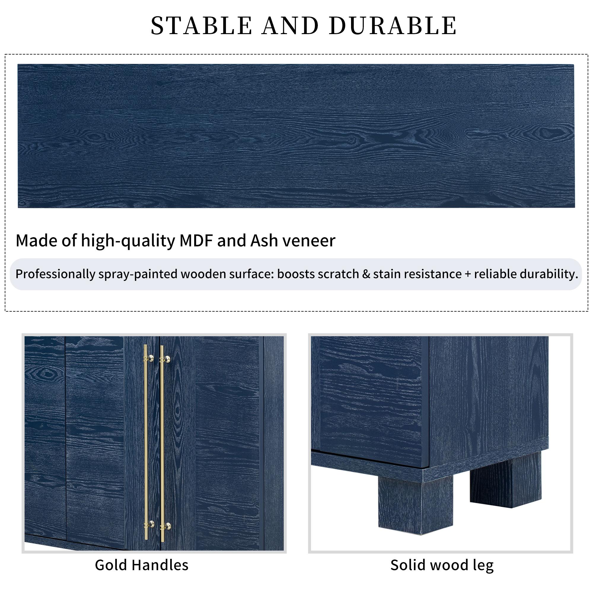 Modern Sideboard Cabinet 60-Inch Wood Console Storage Cabinet Credenza Dining Buffet Table with 4 Doors and Adjustable Shelves for Living Room Entryway, Navy Blue