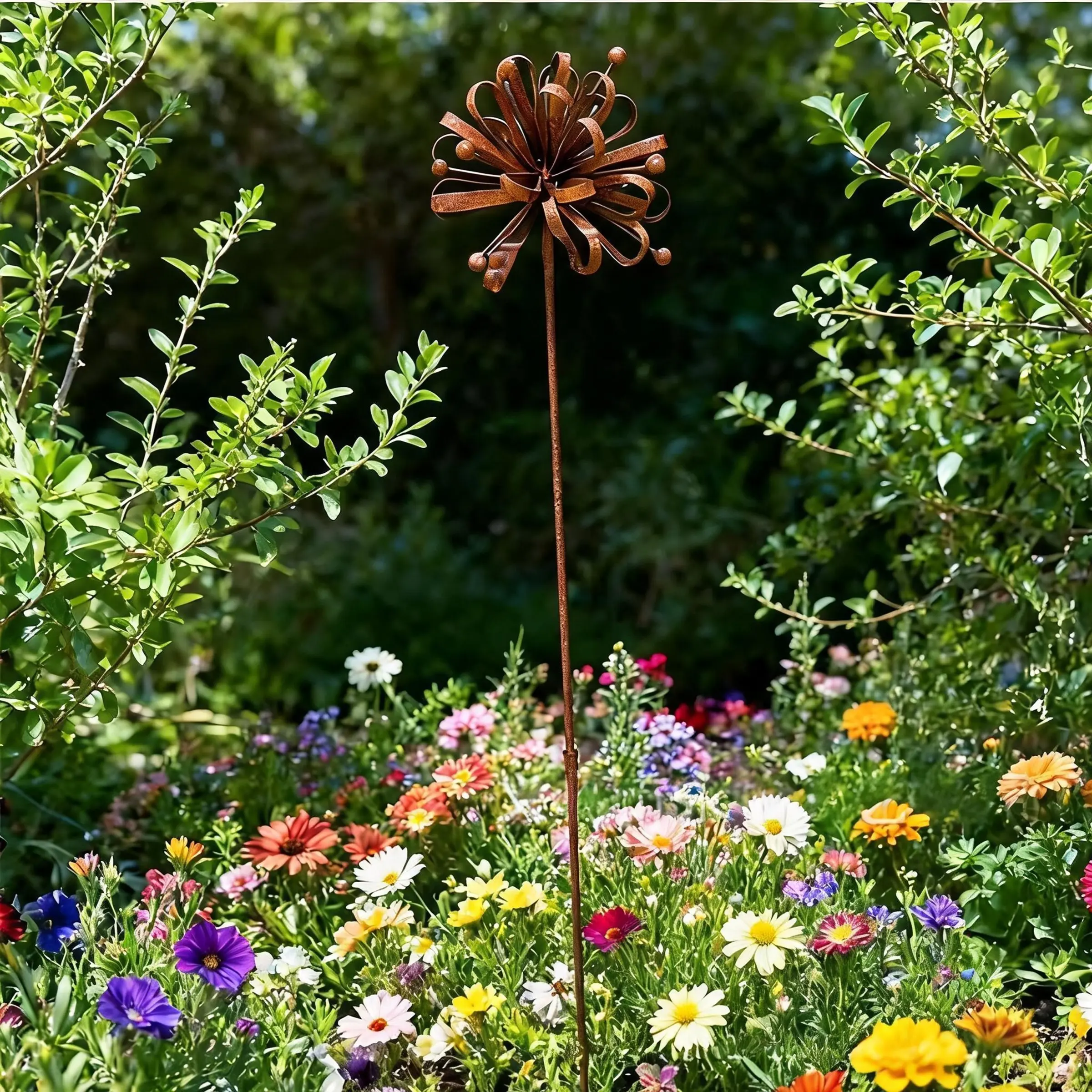 [Outdoor Garden Art] 3D Retro Rusted Metal Flower Arrangement Decor Stakes, Enhance Ambiance, Sculpture Inserts For Courtyard Lawn Layout, Weatherproof Outdoor Garden Art Ornaments, Landscape Accessories To Beautify Yard, Lawn And Outdoor Plant Scene