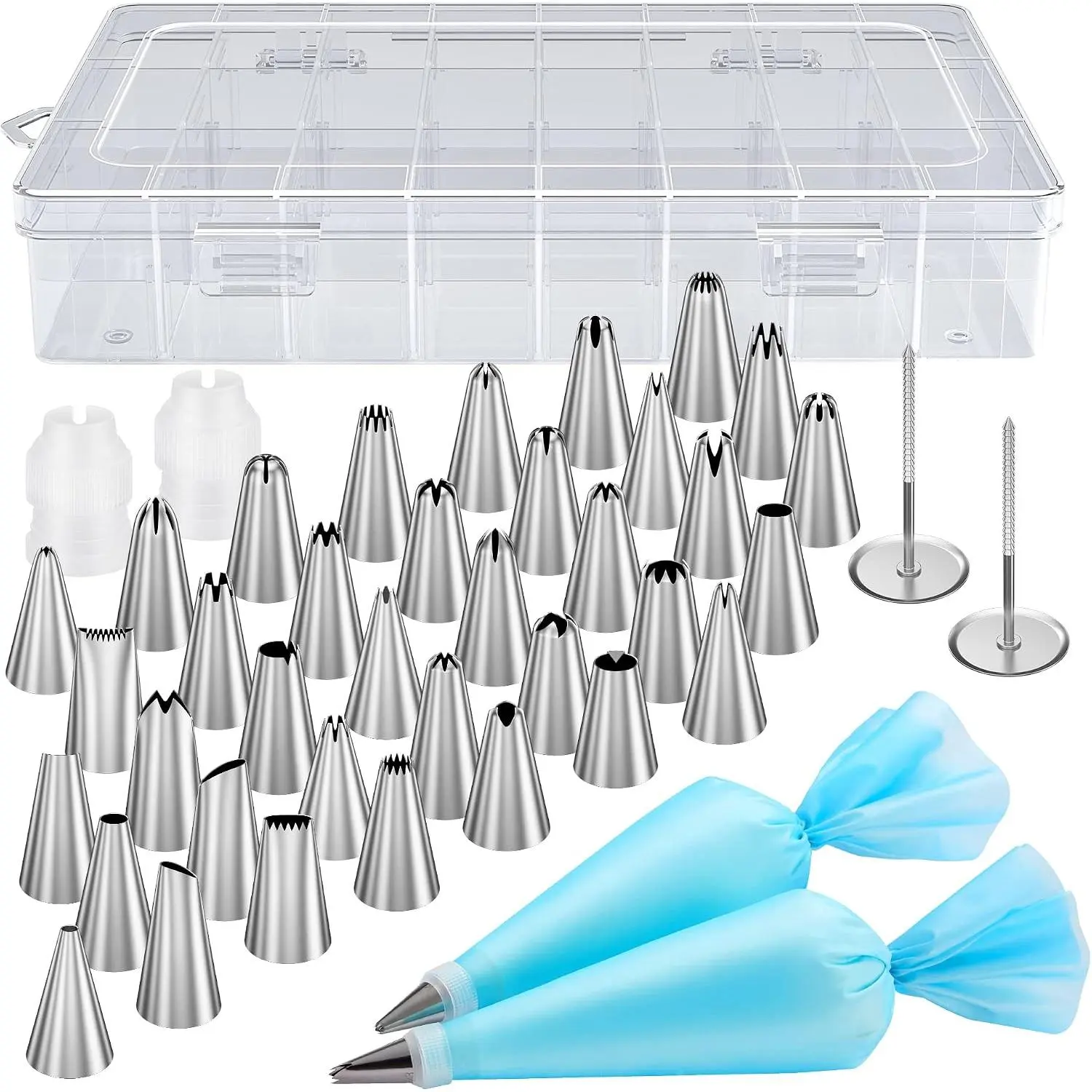 42-Piece Decorative Cake Decorating Supplies Set, Multi-Color Frosting & Icing Decorating Pastry Bags (0.7 Inch Diameter) with 36 Numbered Tips, 2 Pastry Bags, Easy-Carry Storage Box & Other Baking Tools