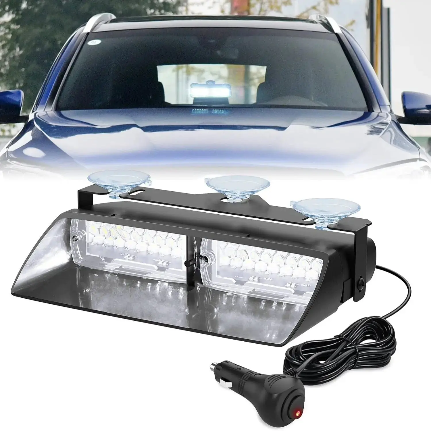 Nilight 8-Inch 16-LED Suction Windshield White Strobe Emergency Light - Aluminum, ABS Housing, 18 Flash Modes, Plug-and-Play Hazard Light for Cars/Motorcycles with Visibility Boost