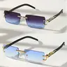 Men's Rectangular Rimless Trendy Styling Sunglasses 2-Pack - Lightweight Design Eyewear, Plastic Frame, UV400 Color Tinted PC Glass Lenses, Unisex Adult Accessories for Driving, Casual Wear (30-60G)