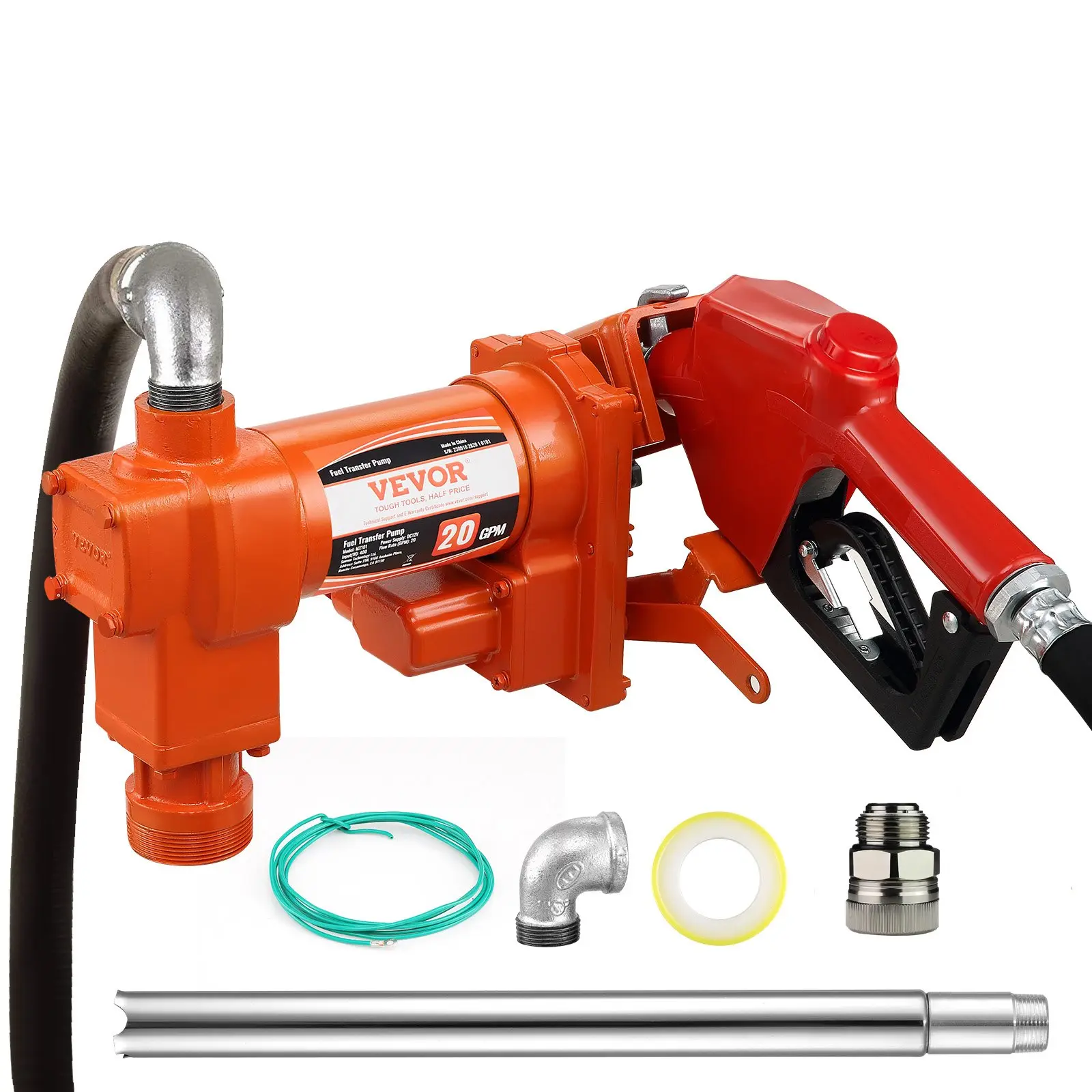 【DealsForYouDays】VEVOR 12V DC Fuel Transfer Pump (1/4 HP, 20 GPM Flow), Gasoline Extractor with Automatic Nozzle, Hose Set & Threaded Pipe for Gasoline, Kerosene, Ethanol-Methanol Blends, Biodiesel