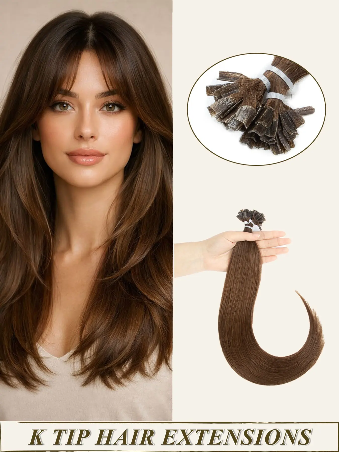 K Tip Pre‑Bonded Straight Real Human Hair Extensions for Women, Hot Fusion Keratin Hair Extensions 16‑22 Inch 50G, Add Luster & Shine, Long Lasting Wear for Daily, Party & Wedding Hairstyles