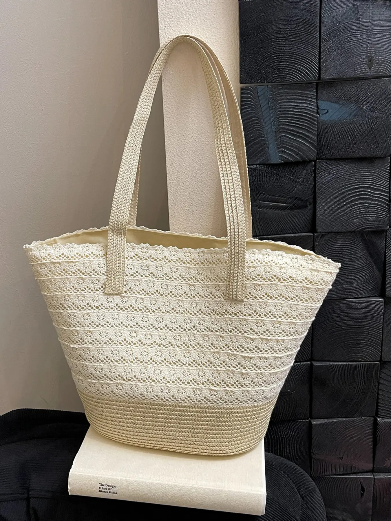 Women's Fashion Shoulder Bag, Large Capacity Beach Bag, Casual Style Handbag, New Design Patchwork Lace Detail