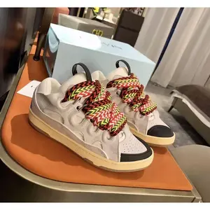 Unisex Colorful Lace Chunky Shoes, White Black Leather Upper, Vintage Rubber , Padded Ankle Collar, Comfortable Athletic Casual Footwear  chunky sneakers, bread shoes, platform sneakers premium leather suede mixed sneakers viral chunky snea