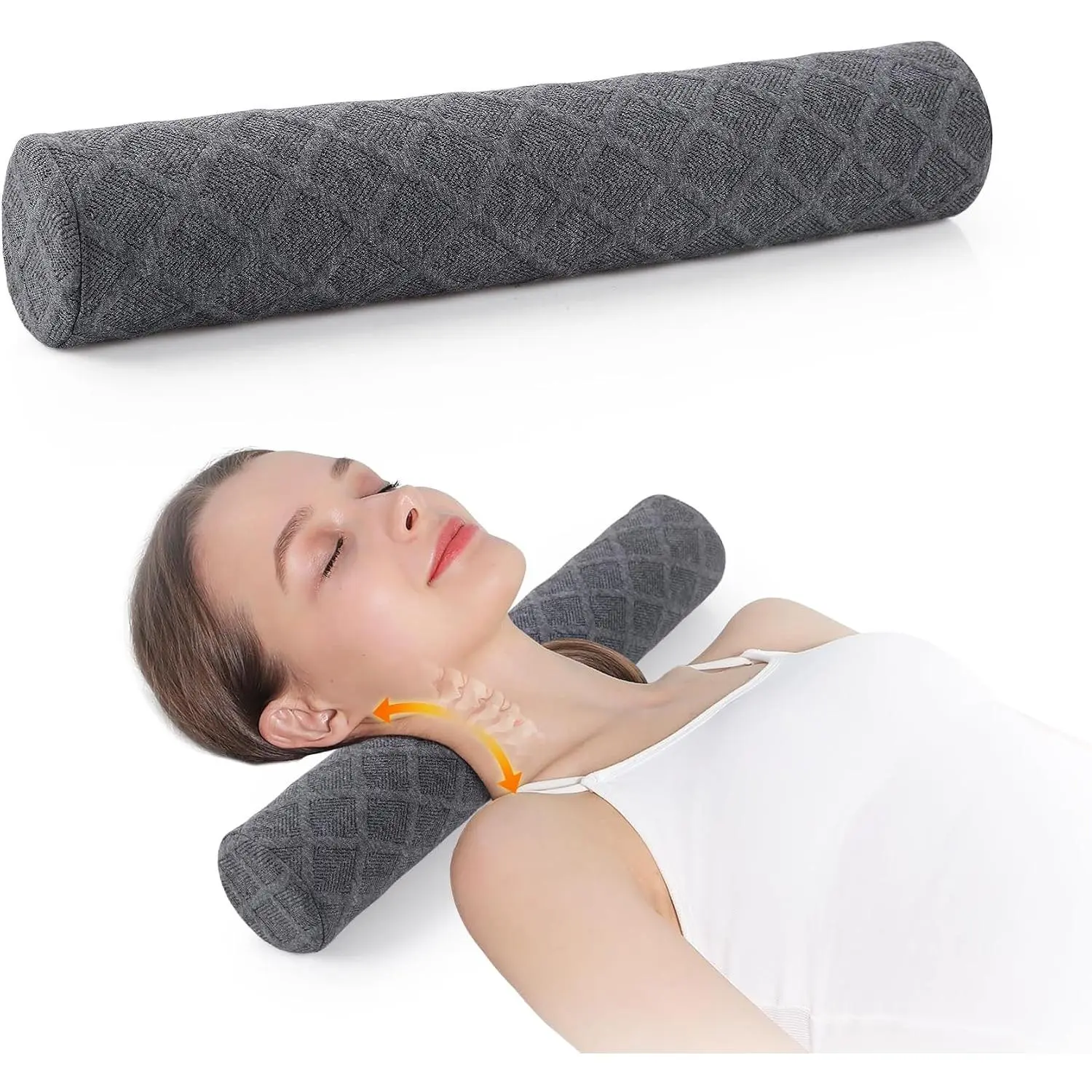 3.1" H Small  Roll Pillow, Medium Soft Memory   Round Pillow Cylinder Bolster Pillow for Sleeping, Round  Support for Bed, ,  and Yoga (Grey, Small - 3.1" H)