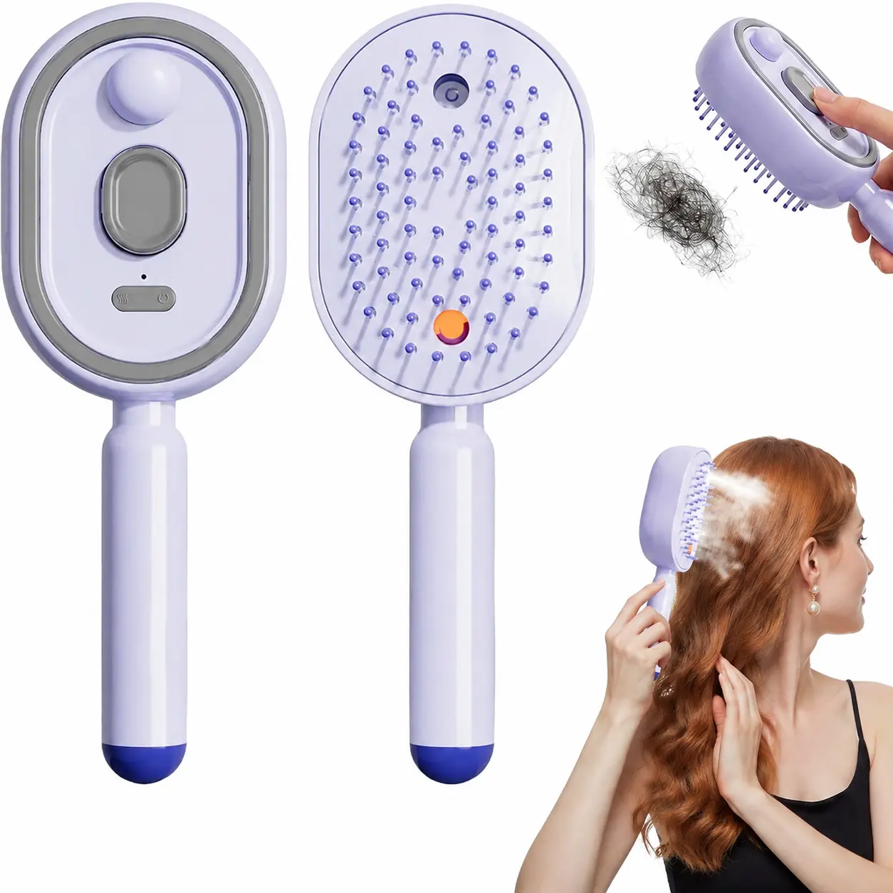 Electric Spray Air Cushion Massage Comb Hair Products - Self-Cleaning, Anti-Tangle, Anti-Static, Volumizing, Essential Oil Mist Aromatherapy Hair Care Portable USB Rechargeable Styling Tool for Women