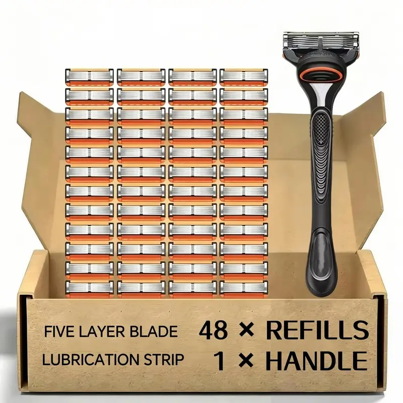 Razor Blade Replacement Set for Men, Shaving Razors, Daily Shaving Tool, 48/24 Razor Blades with 1 Handle, Stainless Steel Handheld Razor for Daily Use