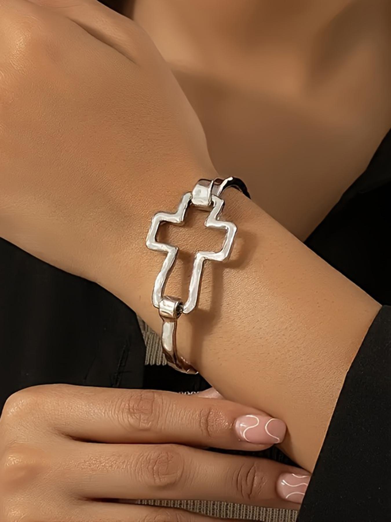 Women's Cute Cross Design Bangle Bracelet, Cross Charm Bangle, Fashion Jewelry for Party, Daily Clothing Decor, Trendy All-match & Exquisite Jewelry for Birthday Gift, Trendy Bangles, Cross Bracelets