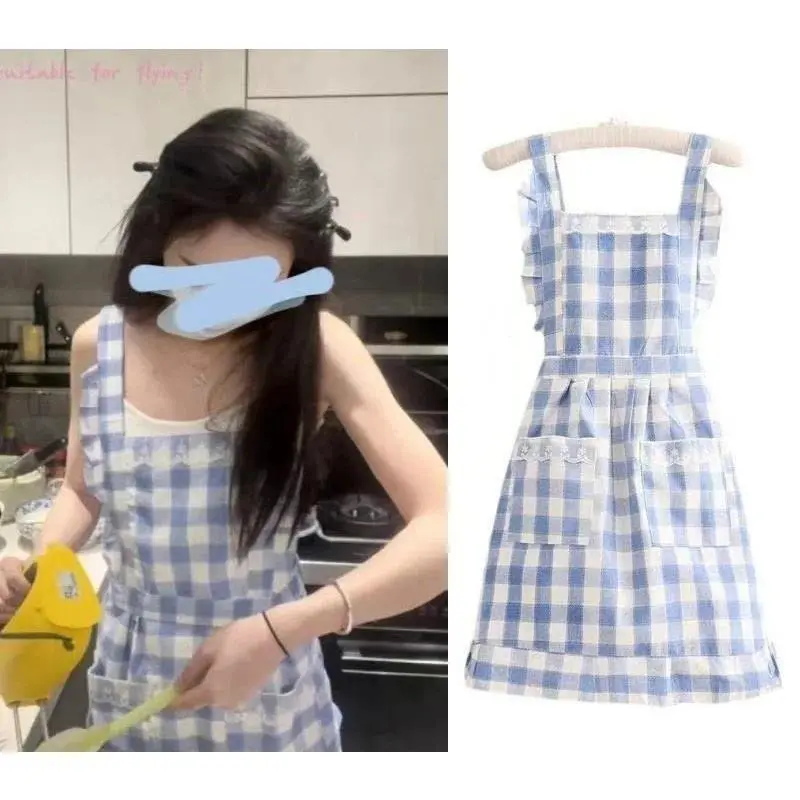 Cotton Princess Style Double-Layer Waist Apron - Durable All Purpose Anti-Splash Casual Apron for Baking/Cleaning, Comfortable, Hand-Washable, Waterproof, Anti-Fouling Home Kitchen Work Wear, All Purpose Aprons, Anti-Splash Aprons