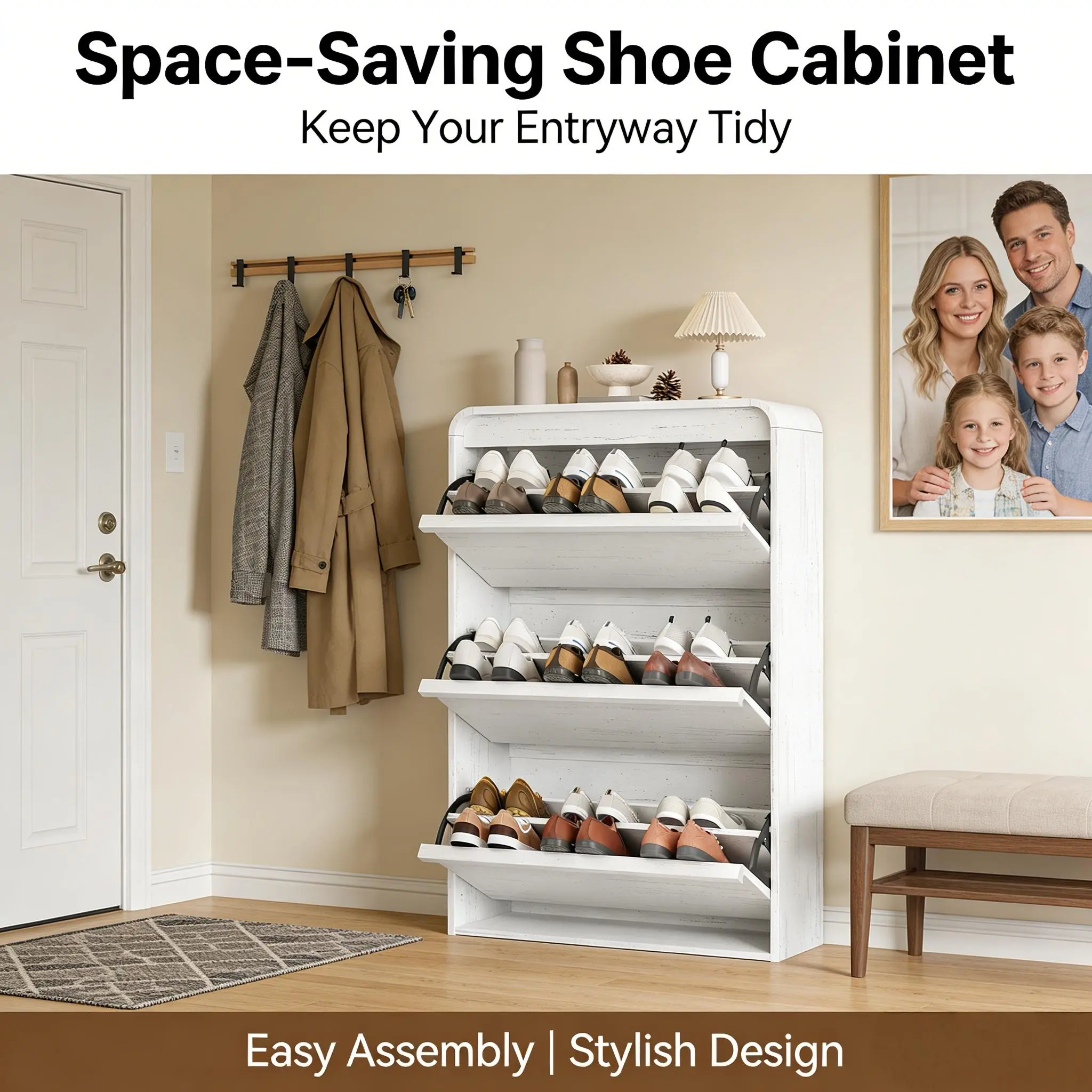 LH-Modern Shoe Cabinet with 3 Flip Drawers, Classic Wooden Shoe Cabinet with Adjustable Shelf, Shoe Storage for Entryway, Hidden Shoe Cabinet for Hallway, Large Capacity Storage Cabinet Furniture for Home Storage and Decor Easy to Assemble and Sturdy