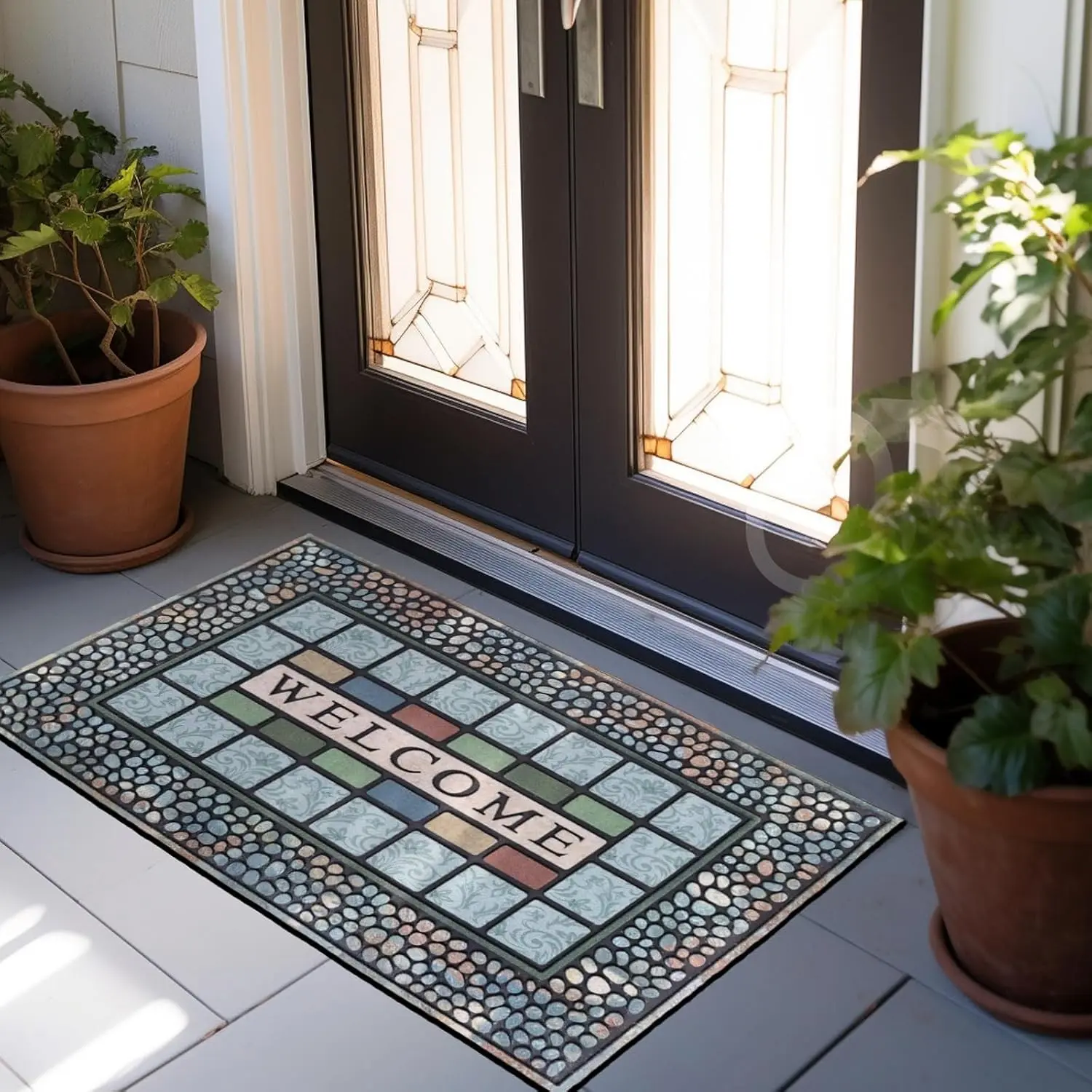 Chichic Rectangle Entrance Door Mat, Large Inch Entry Way, High Traffic Area Doormat, Non Slip Rubber Back, Welcome Mat for Garage, Front Door Mat