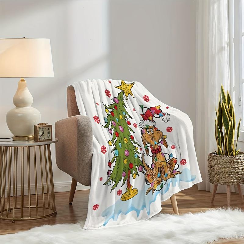 1pc Christmas Cartoon Green Monster Print Blanket, Soft and Comfortable Throw. Ideal for Decorating Rooms, Beds, Sofas, Offices & Cars on Thanksgiving or As A Gift, Holiday Decor, Home Accent Piece, Fun Print, Whimsical Pattern, Lightweight Blanket