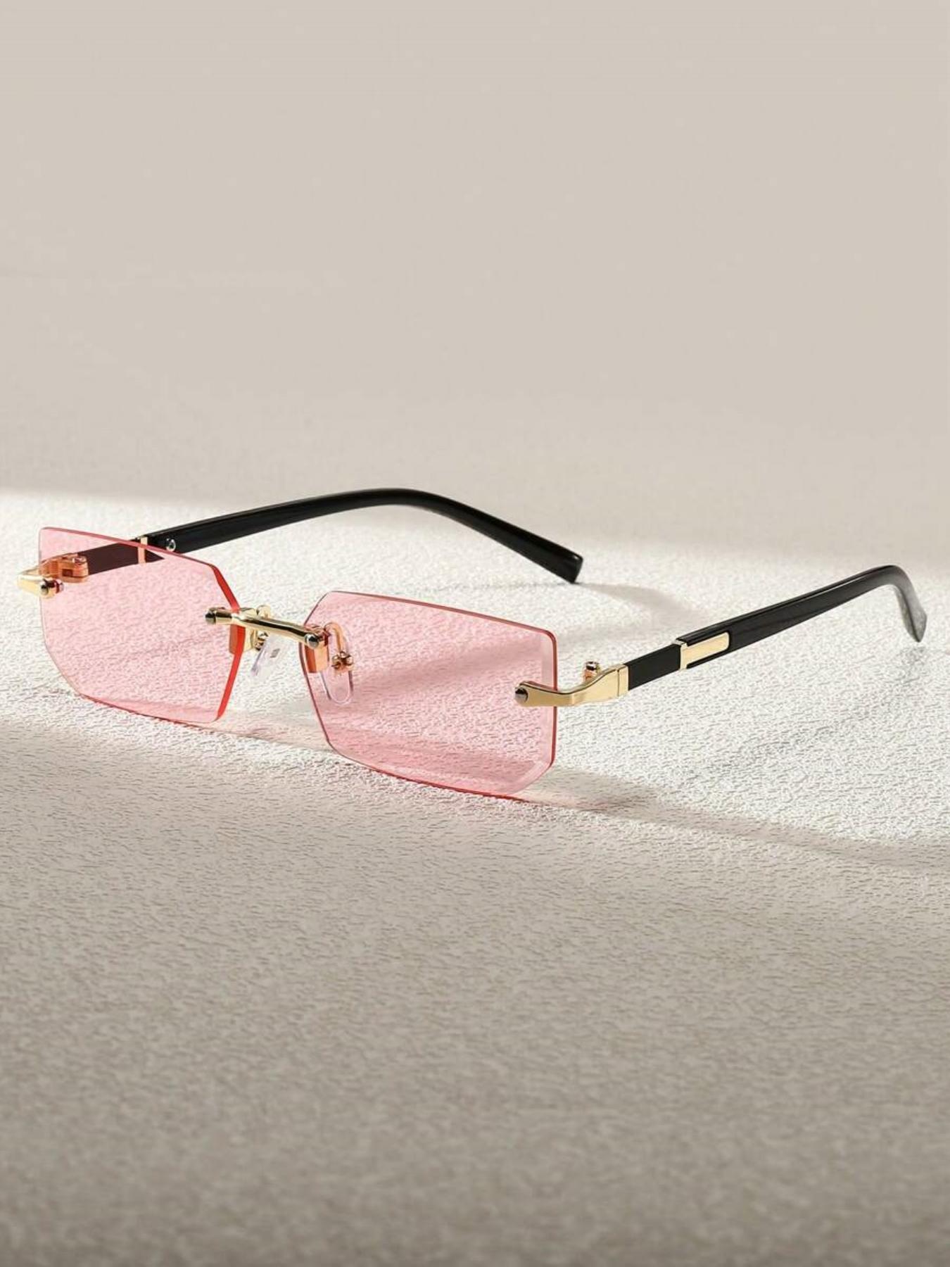 Unisex Simple Style Rimless Sunglasses, Trendy Casual Tinted Lens Sunglasses for Everyday Use, Fashionable Sunglasses, Fashion Accessories for Outdoor Activities