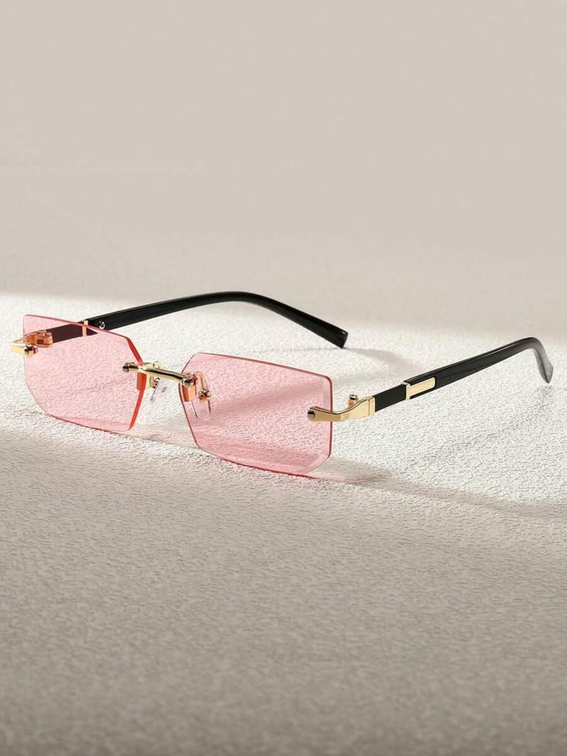 Unisex Simple Style Rimless Sunglasses, Trendy Casual Tinted Lens Sunglasses for Everyday Use, Fashionable Sunglasses, Fashion Accessories for Outdoor Activities