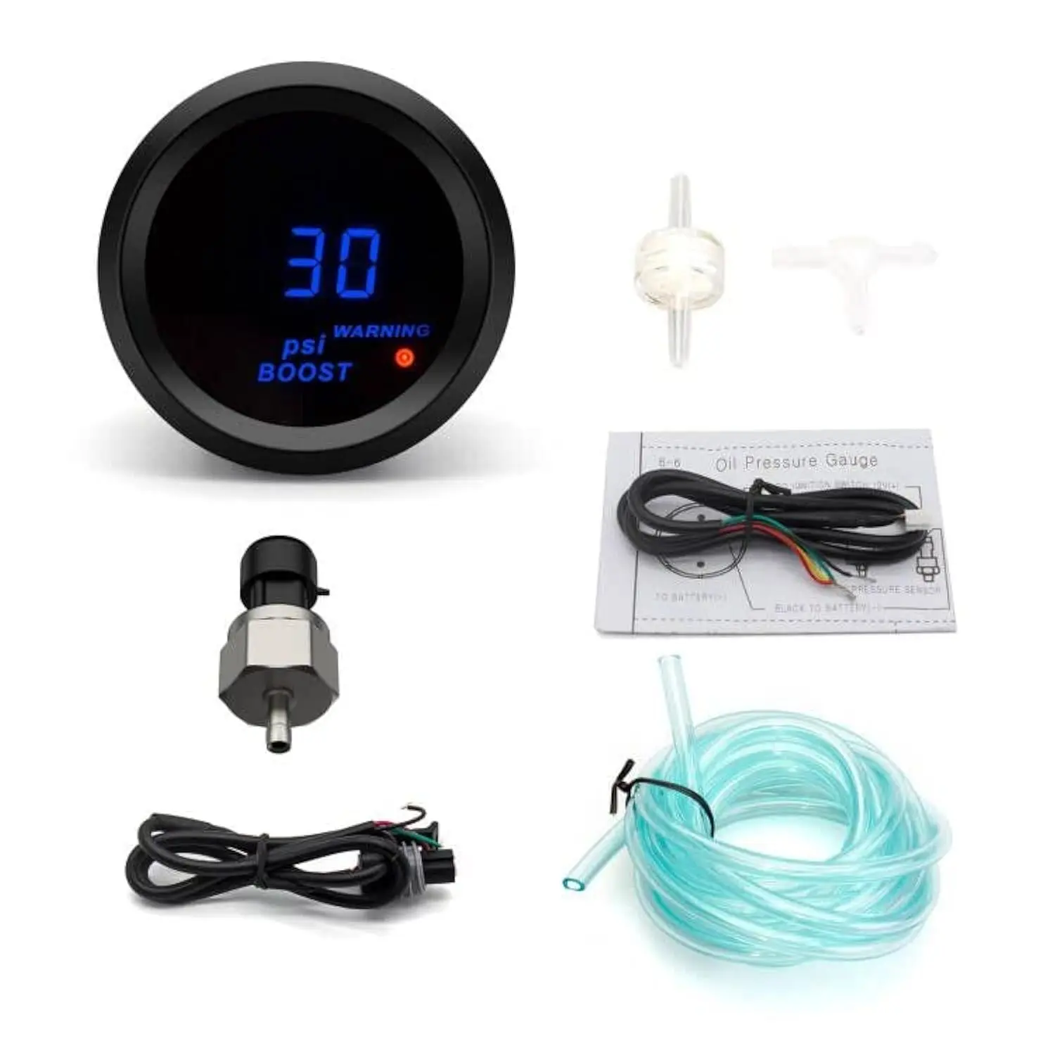 52mm Blue LED Car Digital Gauge Automobile Boost Gauge with New Sensor