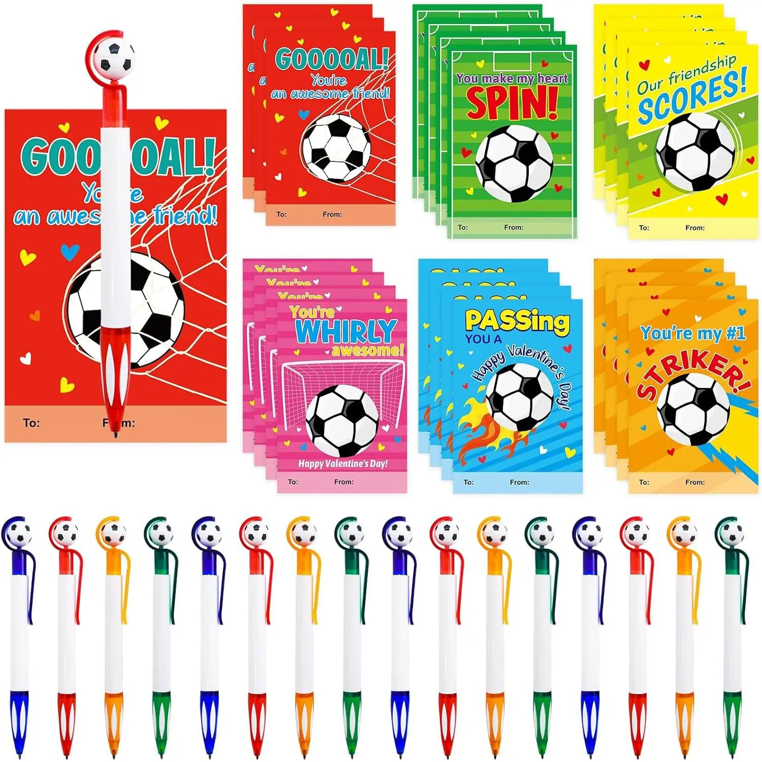 24 Pack Valentines Gifts for  Classroom Soccer Ballpoint Pens Boy  Valentines Day Cards for School Classroom Exchange Gifts Party Favors