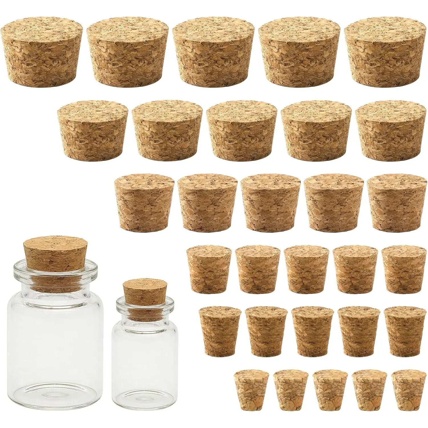 30 count  Corks Stoppers,  Sizes Cork for Bottles, Soft  Tapered for DIY Projects, Airtight Sealing for  Bottles & Laboratory